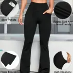 Women's Flared Yoga Pants,High-Waisted Stretchy Lounge Pants,Tummy Control Wide Waistband,With Phone Pockets,Sports Yoga Legging