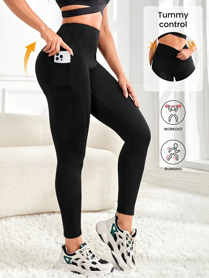 1PC Women’s Plus Size High-Waisted Black Yoga Leggings, Flexible Stretchy Comfort, Ideal for Pilates Gym Running Hiking Fitness - Image 6
