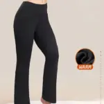 Women's High-Waisted Fleece-Lined Flare Leg Pants - Solid Color Quick-Dry Knit Trousers with Side Pockets, High Stretch