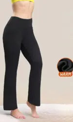 Women's High-Waisted Fleece-Lined Flare Leg Pants - Solid Color Quick-Dry Knit Trousers with Side Pockets, High Stretch