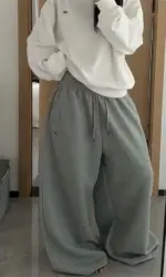 Oversize Woman Grey Black Sweatpants Y2K Korean Streetwear Loose Casual Jogger Pants High Waist All Match Drawstring Trousers