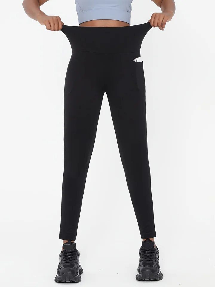 1PC Women’s Plus Size High-Waisted Black Yoga Leggings, Flexible Stretchy Comfort, Ideal for Pilates Gym Running Hiking Fitness - Image 3