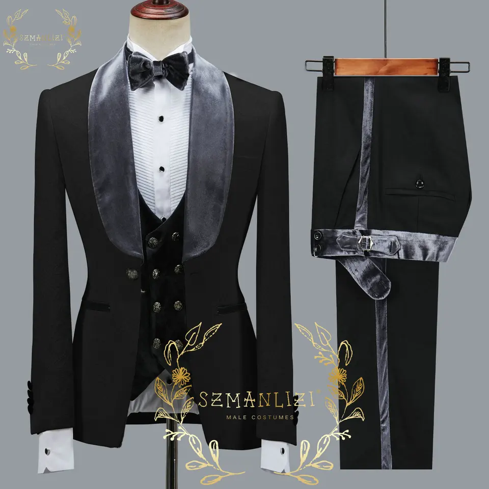 SZMANLIZI 2025 Latest Designs Black Floral Party Blazer Men Suits Costume Homme Groom Tuxedos Wedding Terno Masculino 3 Pieces - Image 3