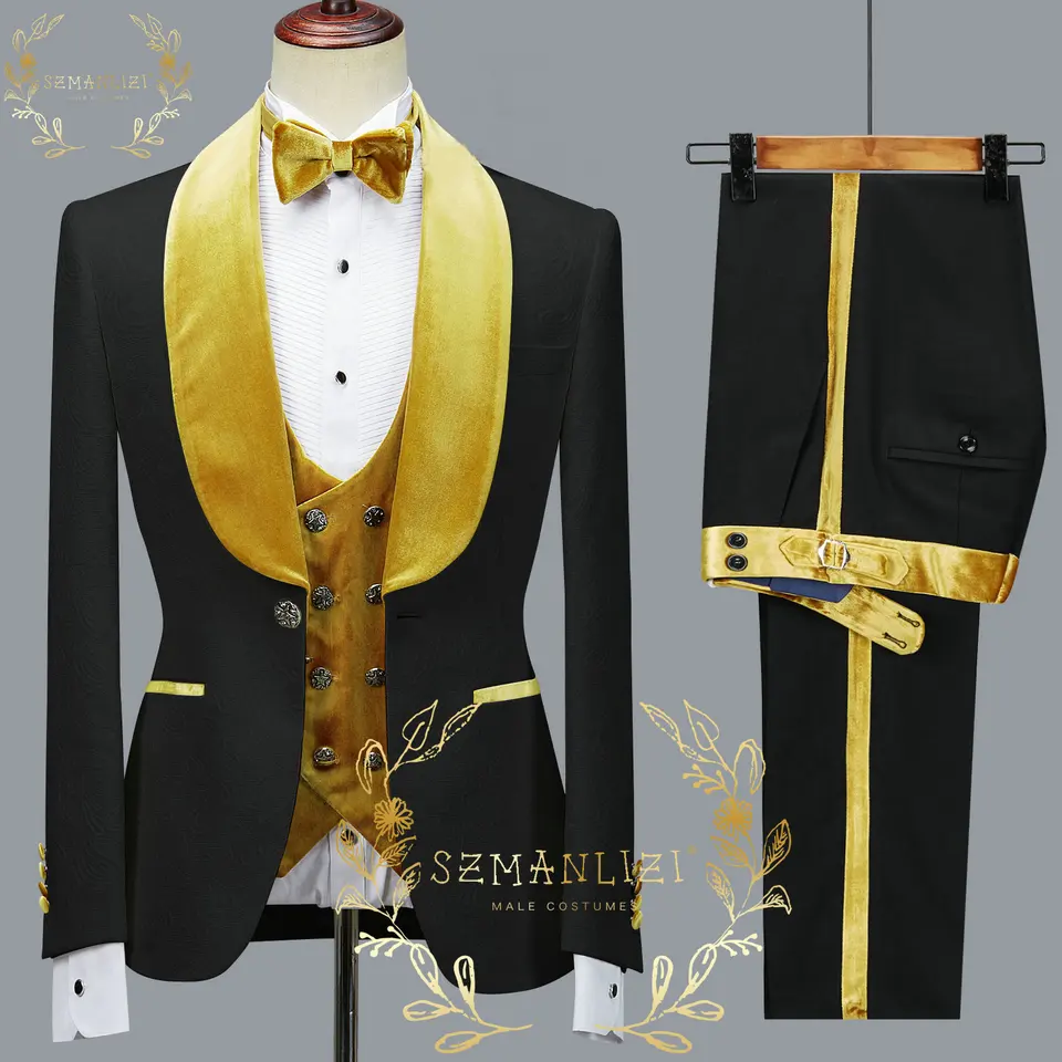 SZMANLIZI 2025 Latest Designs Black Floral Party Blazer Men Suits Costume Homme Groom Tuxedos Wedding Terno Masculino 3 Pieces - Image 4