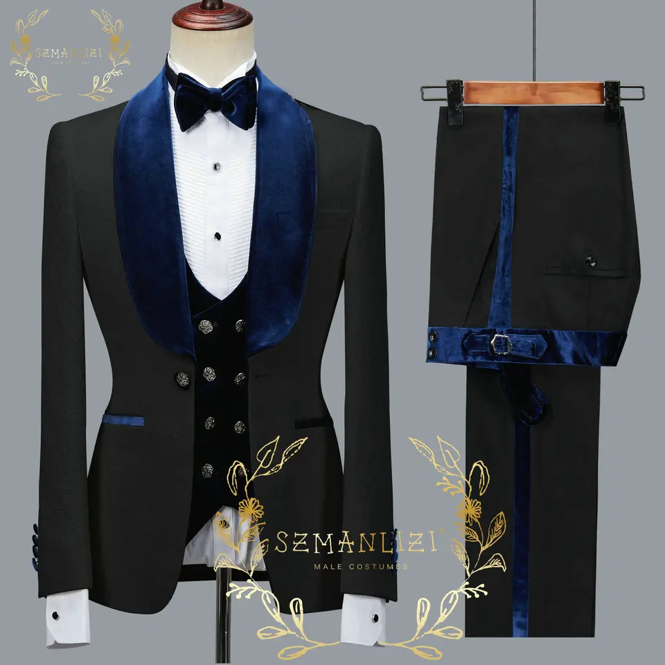SZMANLIZI 2025 Latest Designs Black Floral Party Blazer Men Suits Costume Homme Groom Tuxedos Wedding Terno Masculino 3 Pieces - Image 2