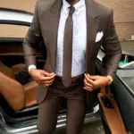 2021 Latest Brown Men's Suit Coat Pants Designs Slim Fit Elegant Tuxedos Wedding Business Party Suits 2 Pieces (Jacket+Pants)