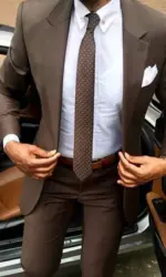 2021 Latest Brown Men's Suit Coat Pants Designs Slim Fit Elegant Tuxedos Wedding Business Party Suits 2 Pieces (Jacket+Pants)