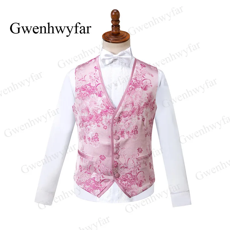 Gwenhwyfar Pink Men Tuxedos Floral 2026 High Quality Male Party Tuxedos 3 Pcs Slim Fit Shawl Lapel with Pipping Shinny Pants - Image 4