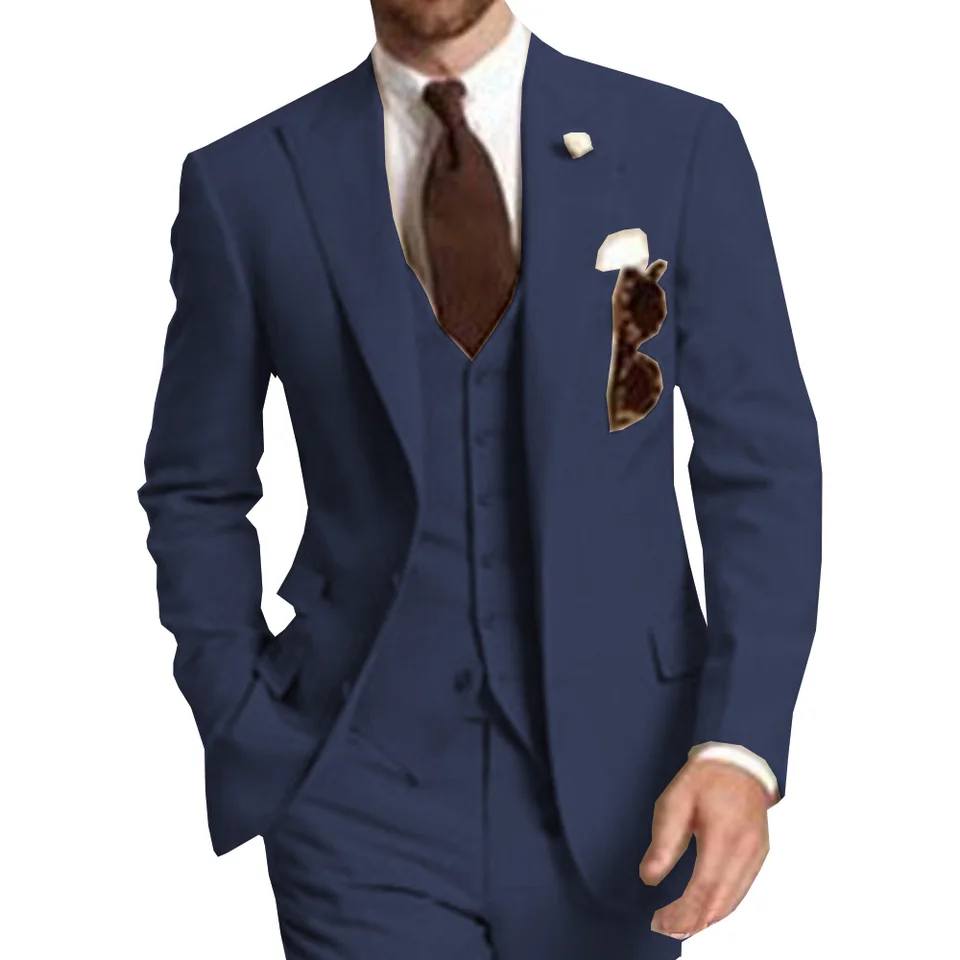 Champagne 3 Piece Business Party Best Men Suits Peaked Lapel Two Button Custom Made Wedding Groom Tuxedos 2020 Jacket Pants Vest - Image 4