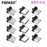 1/3/5 pcs Round Magnetic Cable Tip Micro USB Magnetic Charger Cable Plug USB Type C Magnet Cable Adapter 360 Rotate Cable Tips