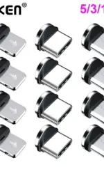 1/3/5 pcs Round Magnetic Cable Tip Micro USB Magnetic Charger Cable Plug USB Type C Magnet Cable Adapter 360 Rotate Cable Tips