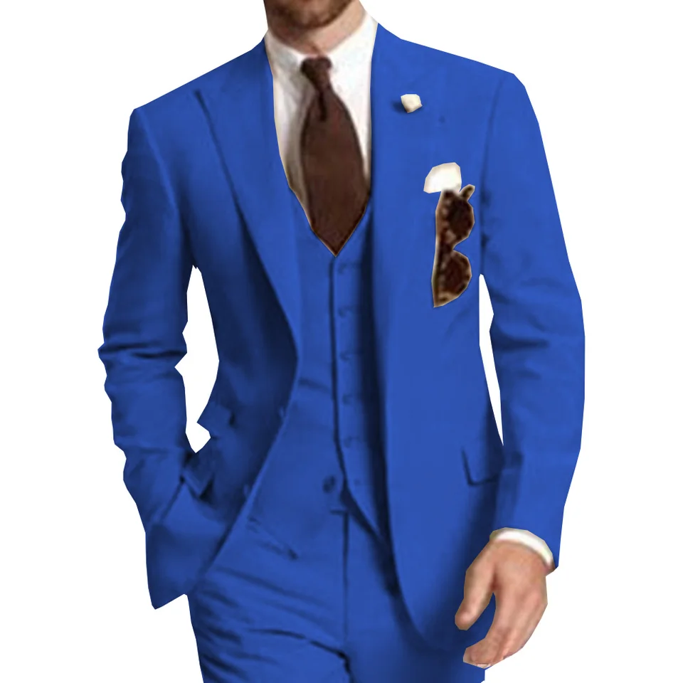 Champagne 3 Piece Business Party Best Men Suits Peaked Lapel Two Button Custom Made Wedding Groom Tuxedos 2020 Jacket Pants Vest - Image 3