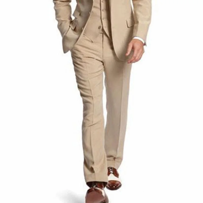Champagne 3 Piece Business Party Best Men Suits Peaked Lapel Two Button Custom Made Wedding Groom Tuxedos 2020 Jacket Pants Vest - Image 2