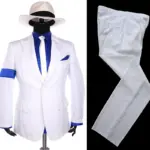 Rare Michael Jackson Smooth Criminal Classic White Stripe Skinny Party Casual Suit FULL Outfit