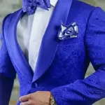 New Arrival Royal Blue Floral Men Suits For Wedding Latest Designs Groom Tuxedos Shawl Lapel Suit Men Groomsmen Best Man Blazer