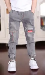 4-18T Fashionable Jeans For Boys Children's Jeans 2021 Spring New Elastic Waist Letters Printed Pencil Cowboy Pants High Quality