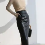 Nerazzurri Spring Midi Pu Leather Skirt Women Brown White Black Long High Waisted Pencil Skirts for Women 2023 Side Slit Zipper
