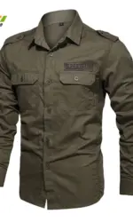 Cargo Shirts for Men Military Style Casual Long Sleeve Tactical Shirts Men's Spring Pocket Button Male Shirts Letter Printing