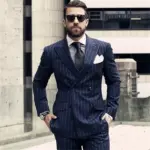New 2 Piece Business Striped Men Suit Vintage Slim fit Classic Formal Suits Groom Wedding Party Wear (Jacket+Pants)Costume Homme
