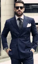 New 2 Piece Business Striped Men Suit Vintage Slim fit Classic Formal Suits Groom Wedding Party Wear (Jacket+Pants)Costume Homme