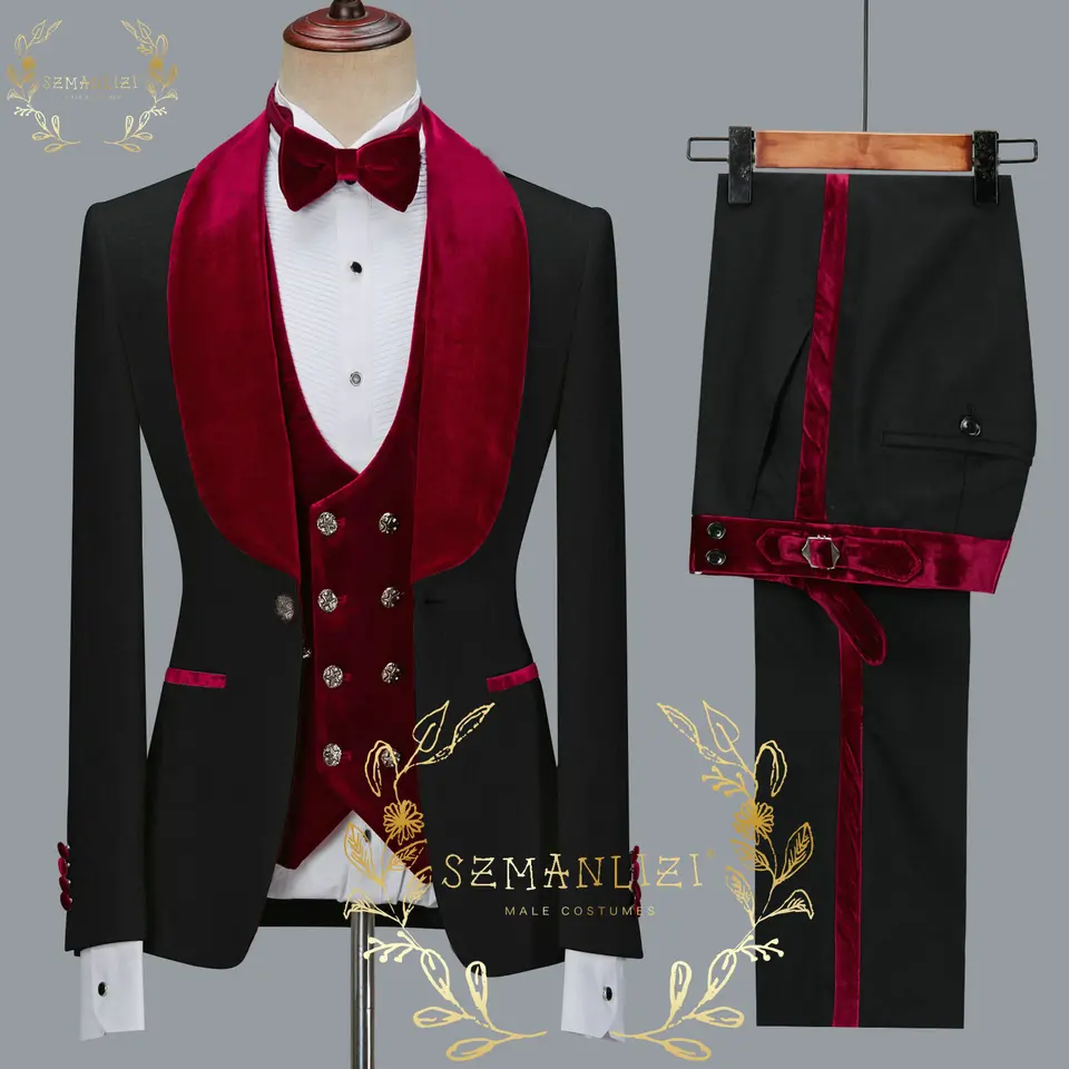 SZMANLIZI 2025 Latest Designs Black Floral Party Blazer Men Suits Costume Homme Groom Tuxedos Wedding Terno Masculino 3 Pieces