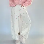 Fashion Women Barrel Jeans Dot Print Loose Denim Pants Spring Casual Baggy Trousers Fashion Wide-Leg Pants