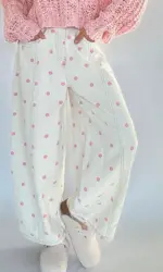 Fashion Women Barrel Jeans Dot Print Loose Denim Pants Spring Casual Baggy Trousers Fashion Wide-Leg Pants