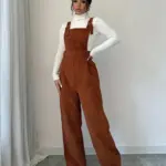 Women Casual Jumpsuit Corduroy Wide Shoulder Straps Button Detail Solid Color Relaxed Fit Autumn Winter Hand Wash Only