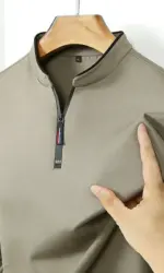 High-Quality Men's  Half-Zip T-Shirt Wrinkle-Resistant Long Sleeve Casual Business Top