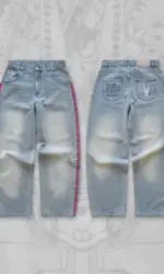 Y2K Men D4C JoJo High Waist Baggy Jeans Women Pink Heart Side Embroidery Loose Fit Washed Denim Pants Streetwear Wide Leg Pants