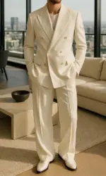 Gentleman's White Double-Breasted Suit  Italian Style