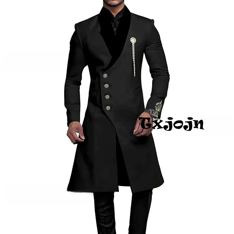 African Fashionable Long Suit Set Wedding Groom Dresswear Hot Sale Men's 2 Pieces Birthday Party Mature New Customized Tuxedo