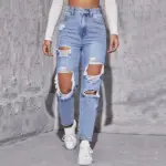 CPSYMYM American Retro Hole-punched Jeans Women High Waist Straight-crotch Loose Slim Design High-street Vibe Wide-legged Draggi