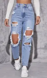 CPSYMYM American Retro Hole-punched Jeans Women High Waist Straight-crotch Loose Slim Design High-street Vibe Wide-legged Draggi
