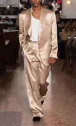 Fashion Satin One Button Shawl Lapel Men Suits 2 pieces Set (Jacket+Pants) Wedding Evening Party Daliy Casual Male Clothing