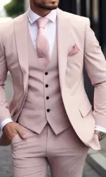 Pink Luxury Men Suits 2024 Terno Slim fit 3 Piece Jacket Pant With Vest Groom Wedding Tuxedo Costume Homme Formal Occasion Terno