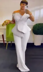 High Waist Strapless Jumpsuit Rivet Collar Lady Evening and Party Tube Top Jumpsuit for Women Elegant Sexy Birthday Jumpsuit