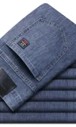Summer New Elastic Men's Jeans Fashion Comfortable Business Straight Stretch Cotton Casual Denim Pants Brand Male Thin Trousers