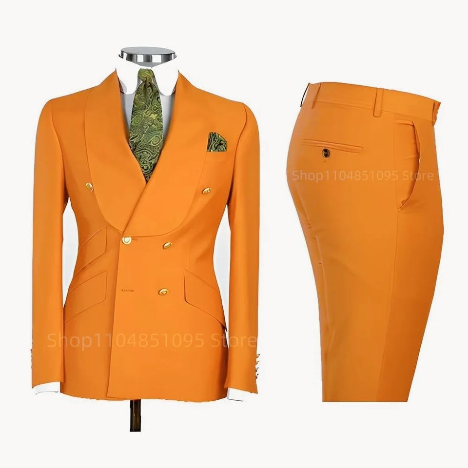 2 PCS Men's Smart Casual Solid Formal Tuxedo Suits with Shawl Lapel Double Breasted Jacket And Pants for Business And Wedding - Image 5