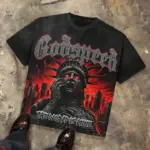 Godspeed The World Is Mine Apocalyptic Liberty Distressed Oversized Graphic Tee Men's Short Sleeve