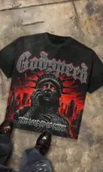 Godspeed The World Is Mine Apocalyptic Liberty Distressed Oversized Graphic Tee Men's Short Sleeve