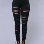 Fashionable Women's Versatile Solid Color Jeans European and American Holed Jeans Minimalist Slim Fit Pencil Pants