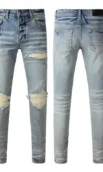 Streetwear Men Jeans Fashion Trend American High Street Retro wash Low Rise Elastic Skinny Pleated Ripped Denim Pants