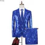Men's Blue Two-piece Suit, Wedding Party Formal Jacket Paired with Matching Trousers, Asian Sizes M-6XL.