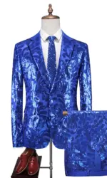 Men's Blue Two-piece Suit, Wedding Party Formal Jacket Paired with Matching Trousers, Asian Sizes M-6XL.