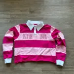 Pink Rugby Polo Shirts Hip Hop Men Stripe Print Lapel Neck Shirt Y2k Harajuku Fashion Casual Cotton Long Sleeves Top Women Tees