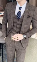 S-7XL (Jacket+Vest+Pants) Fashion Boutique Lattice Formal Business Mens Suit 3Pcs Set Groom Wedding Dress Plaid Suit Show Stage