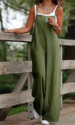 Oversized S-5XL Women Loose Overalls Summer Fashion Female Sleeveless Wide Leg Pant Suits JYFS-8130