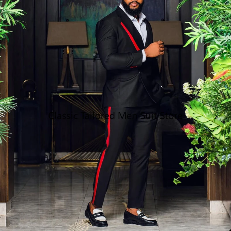Black Men's Suits Slim Fit Shawl Lapel Formal Wedding Business Casual 2 Piece