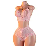 Pink Lace Open Brassiere Crotchless Panties Sexy Lingerie Female Sling Seductive Women's Fetish Transparent Underwear Sets